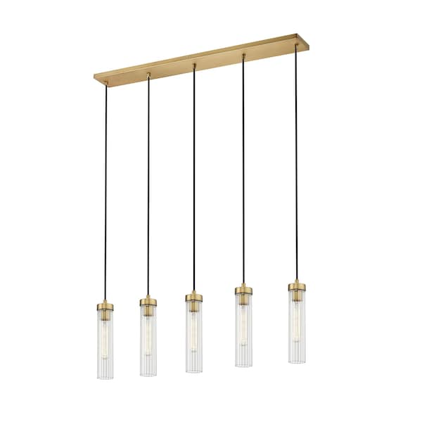 Z-Lite Beau Linear Chandelier, 5-Light, 4.75 In.W x 42 In.L x 12.75 In.H, Rubbed Brass/Clear 740P-5L-RB - main